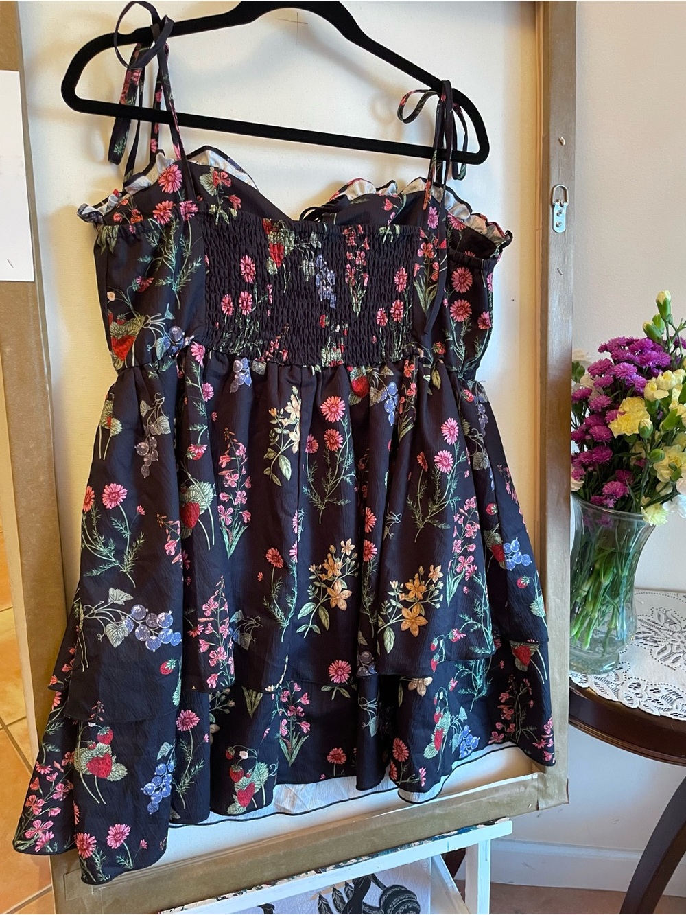 NWOT Cider Floral Ruffle Hem Knot Layered Mini Dress - Picture 6 of 8